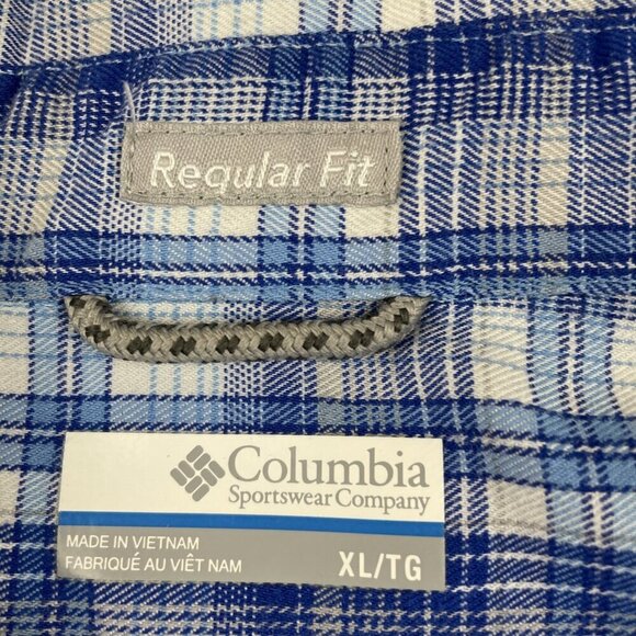 Columbia Button Up Shirt Men's XL Hike Fish Camp Lightweight Plaid Blue - Picture 4 of 8